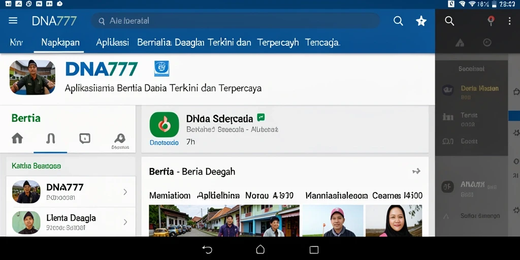 Tampilan antarmuka aplikasi DNA777 dengan berita daerah yang informatif.
