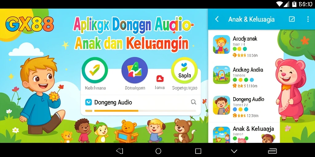 Tampilan antarmuka aplikasi GX88 yang menarik dan ramah anak.